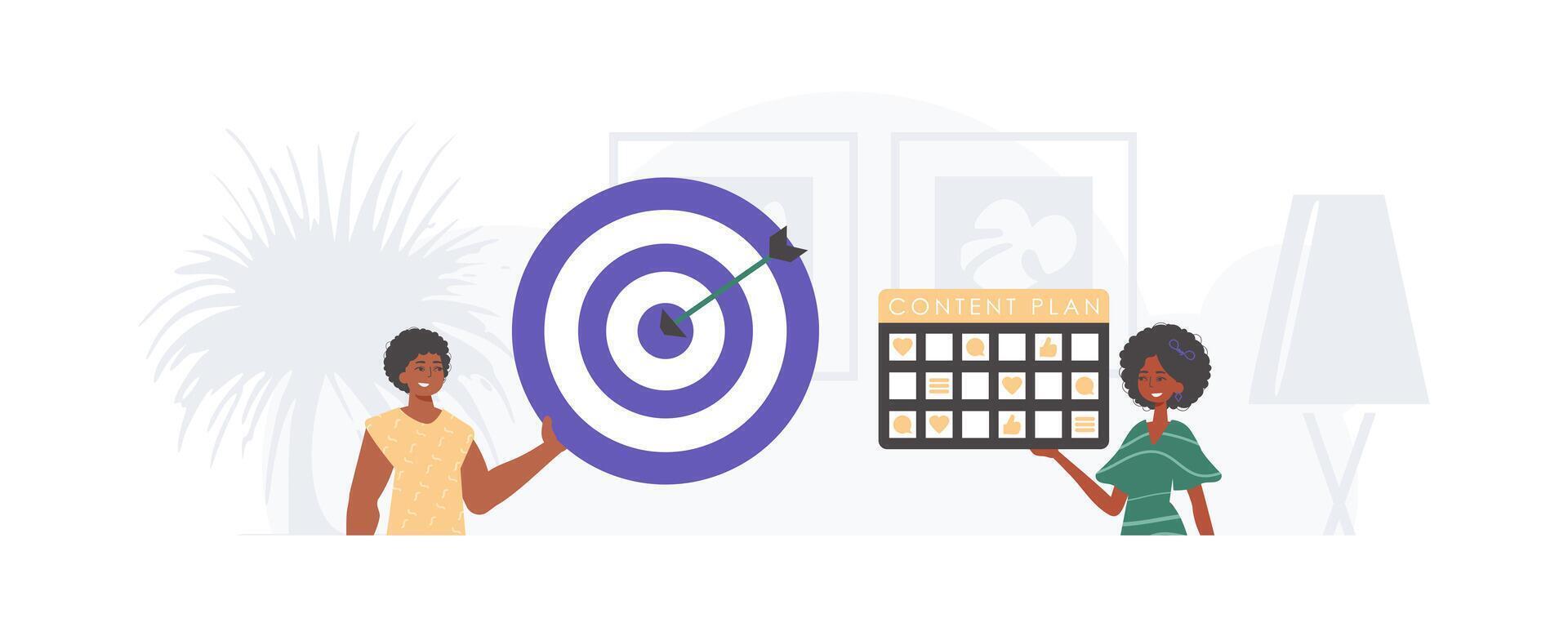 Two people holding a target and a dart board vector