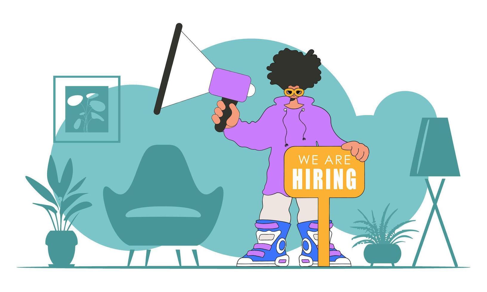 The theme is Human Resource. The guy is holding a megaphone. vector