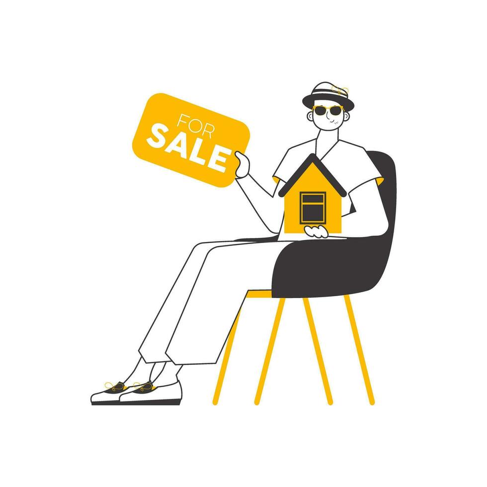 The guy is a real estate agent. Lineart. Isolated. Vector illustration.