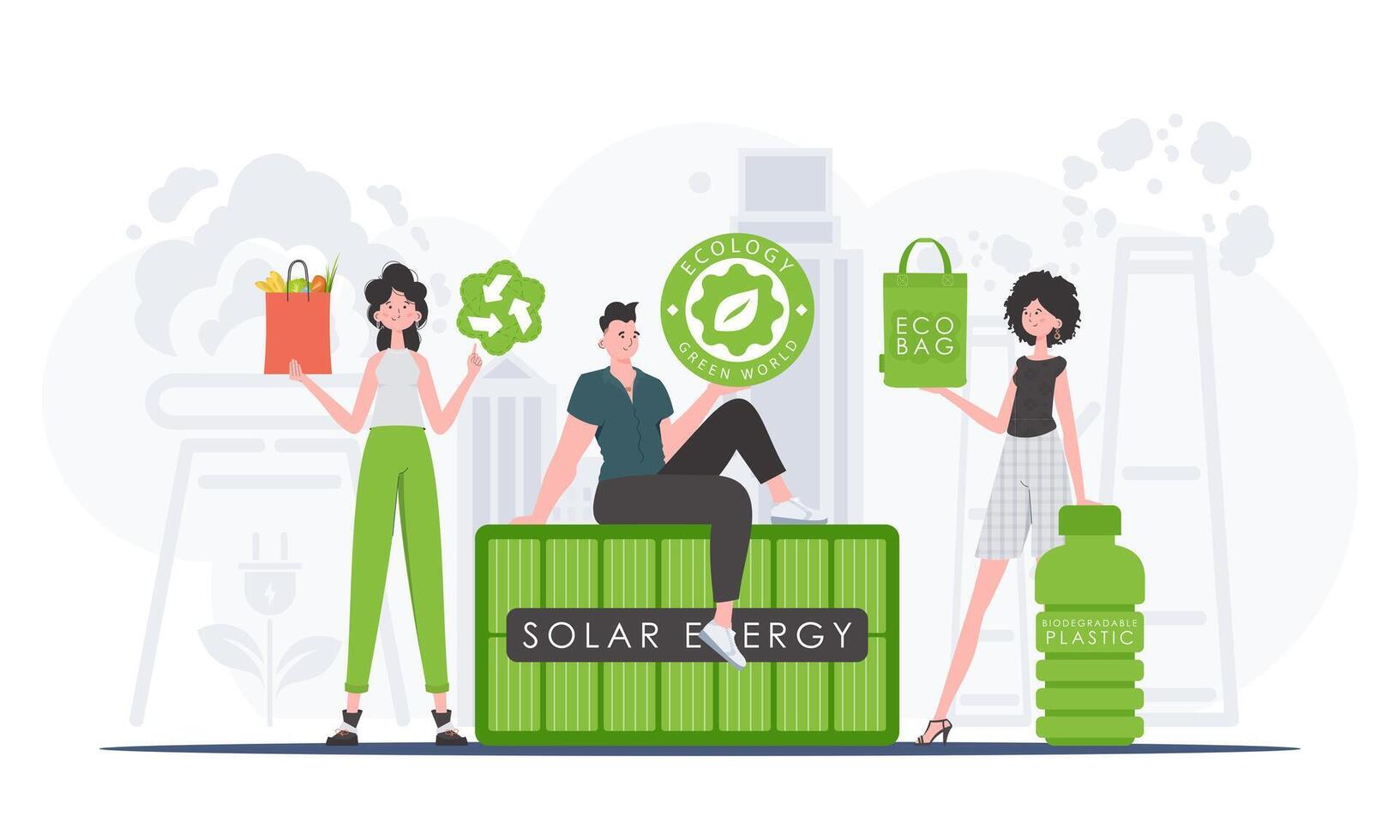 Concept of green world and ecology. ECO people. Flat style. . vector