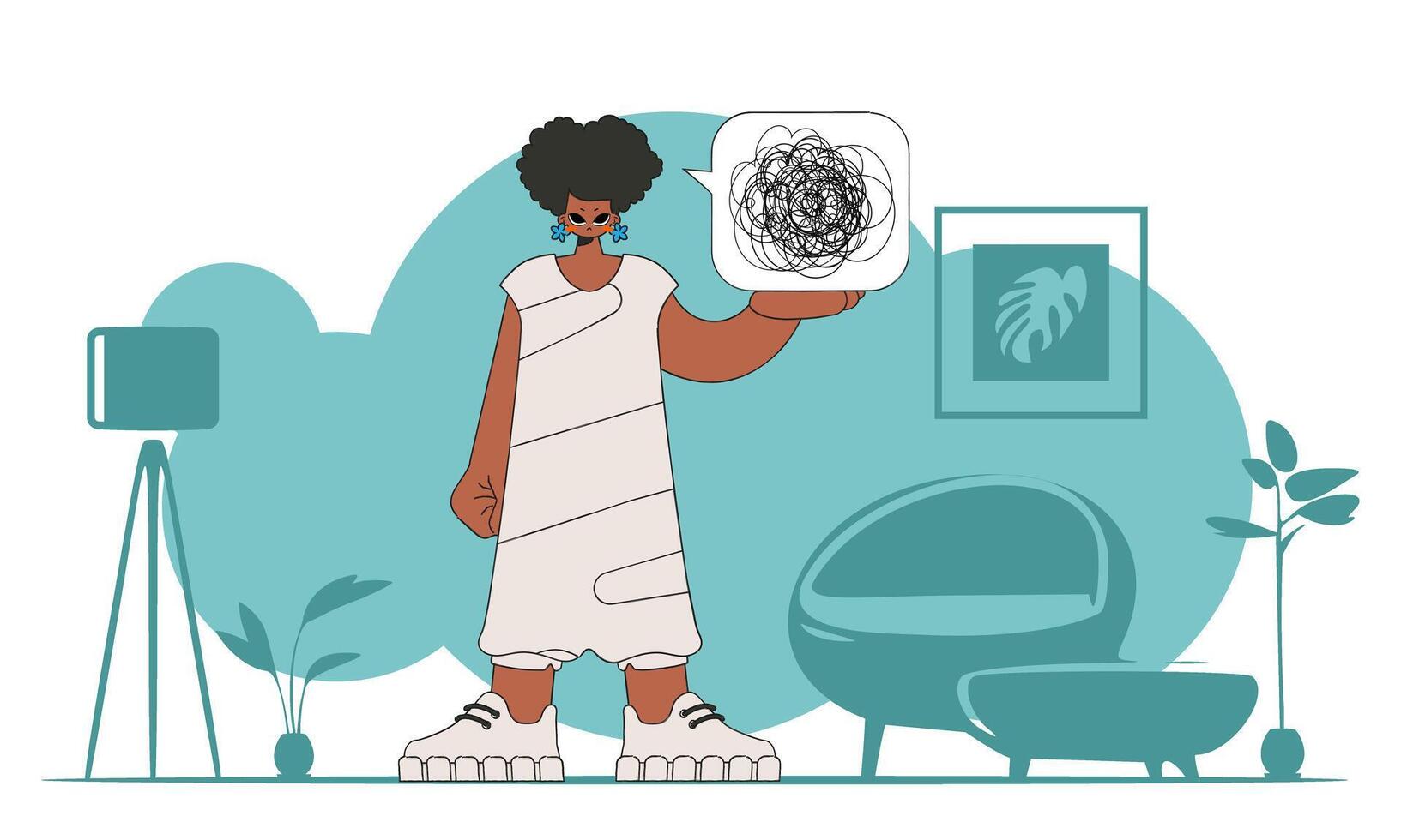 A person consumed by a sense of hopelessness and despair. The woman demonstrates that his head is a mess. vector