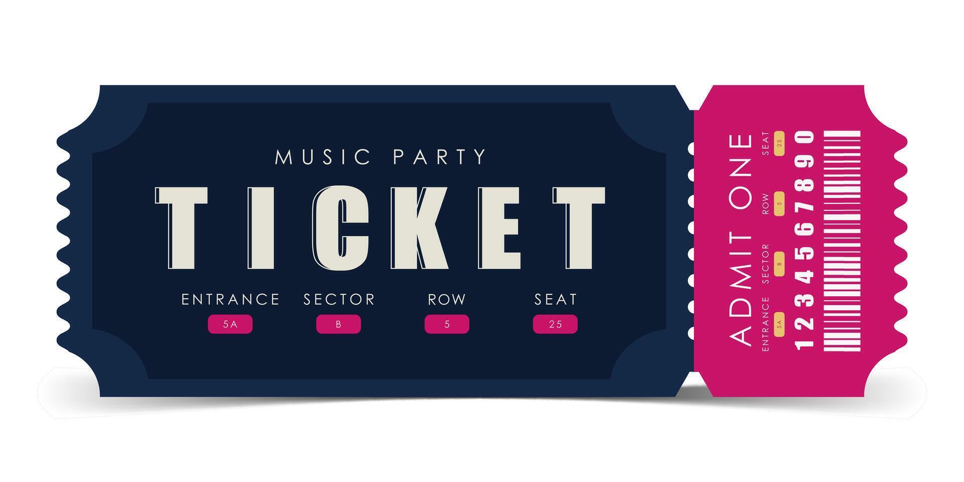 Sample ticket for entry to a musical concert. Modern elegant ticket card illustration template. . vector