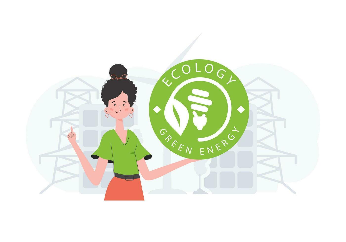 el concepto de ecología y verde energía. el niña sostiene el eco logo en su manos. de moda, de moda estilo. vector. vector