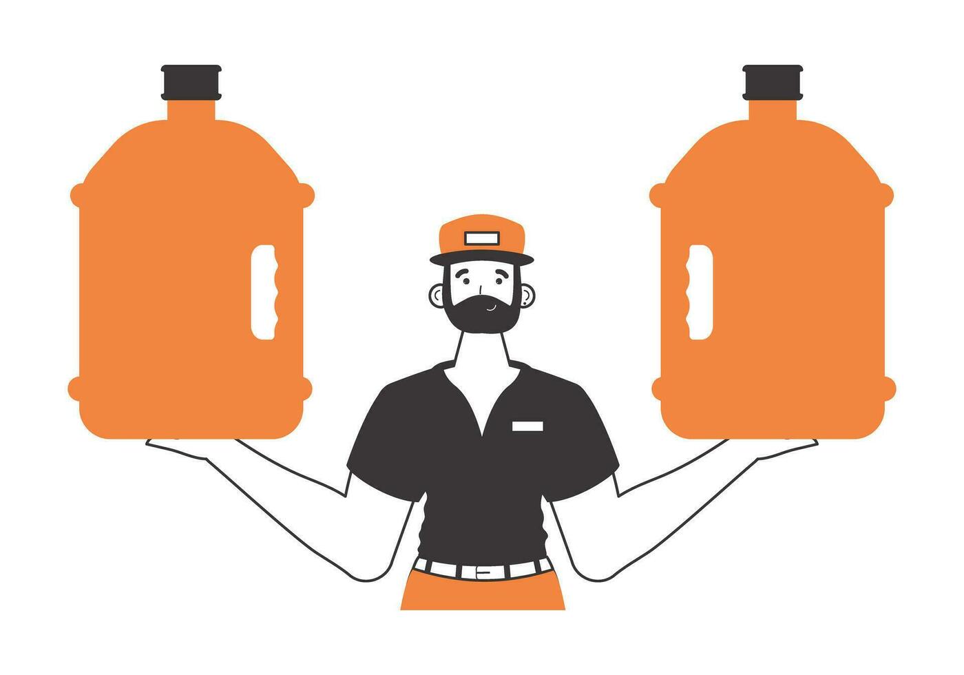 Water delivery concept. A man holds a bottle of water in his hands. Linear style. vector