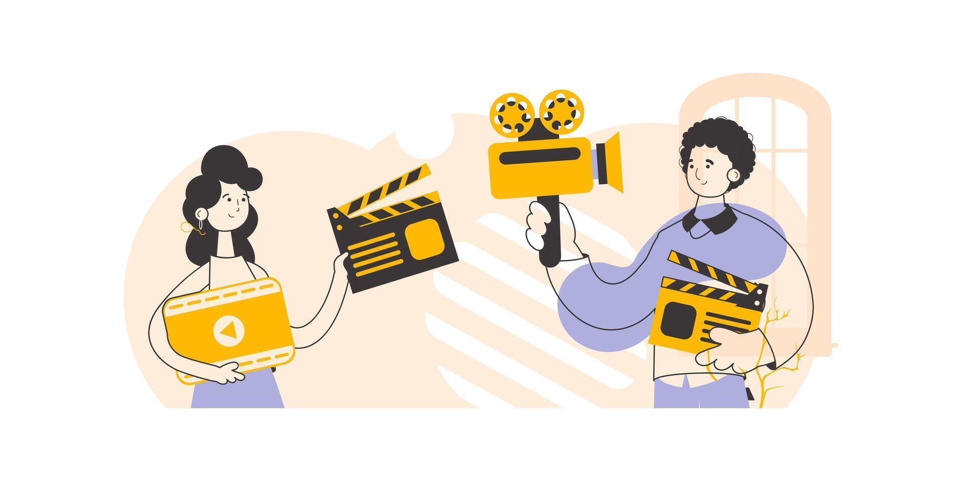 blogging team. Trendy linear style. Vector illustration.