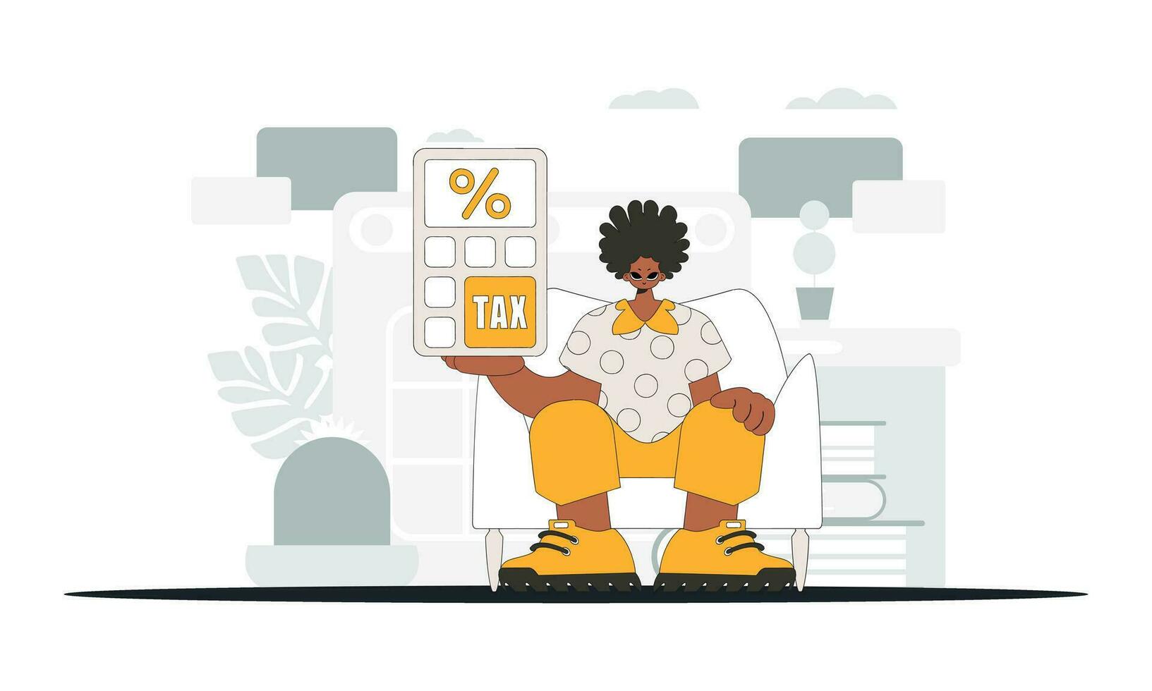Fashionable man with a percentage. Graphic illustration on the theme of tax payments. vector