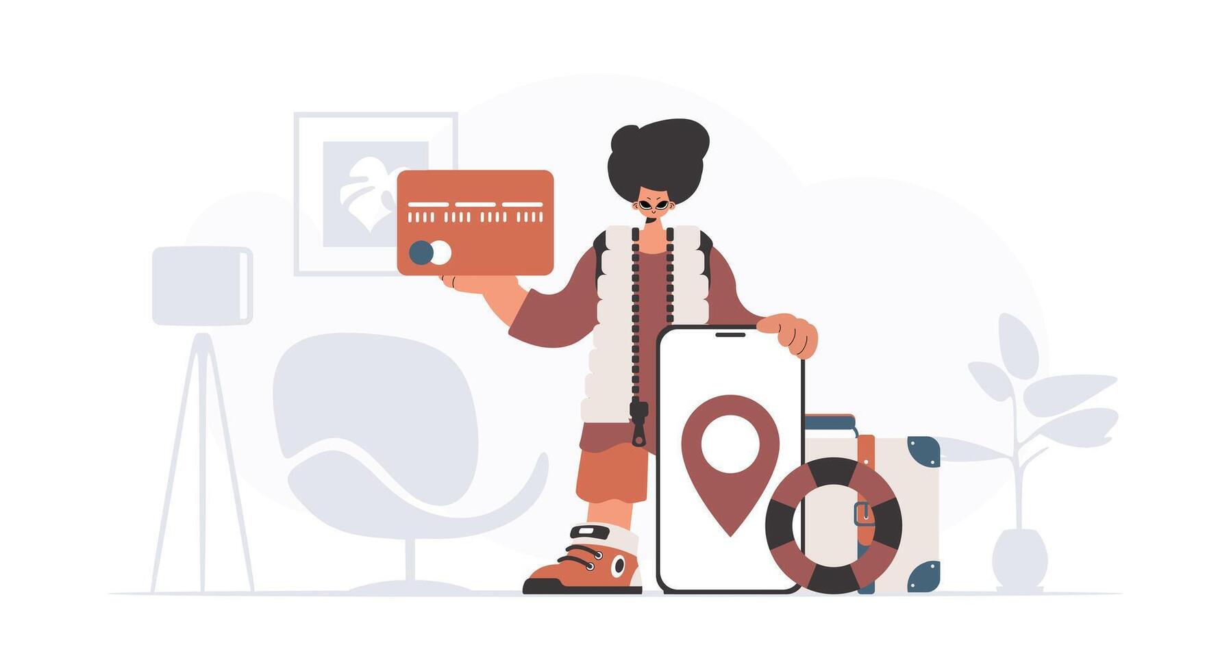 A man holding a credit card and luggage vector