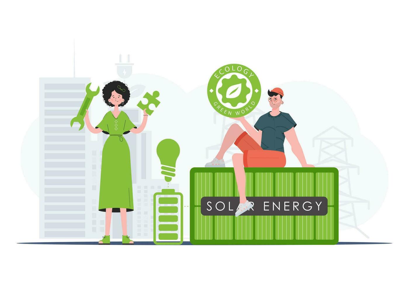 ECO team. The concept of ecology and green energy. trendy style. Vector illustration.