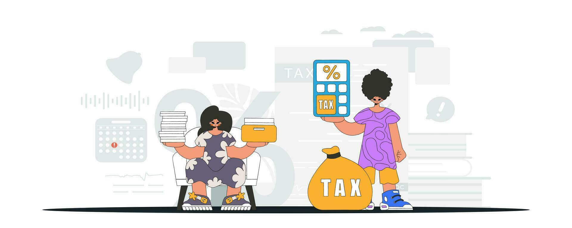 un agraciado niña y un chico son comprometido en pago impuestos. un ilustración demostrando el correcto pago de impuestos. vector