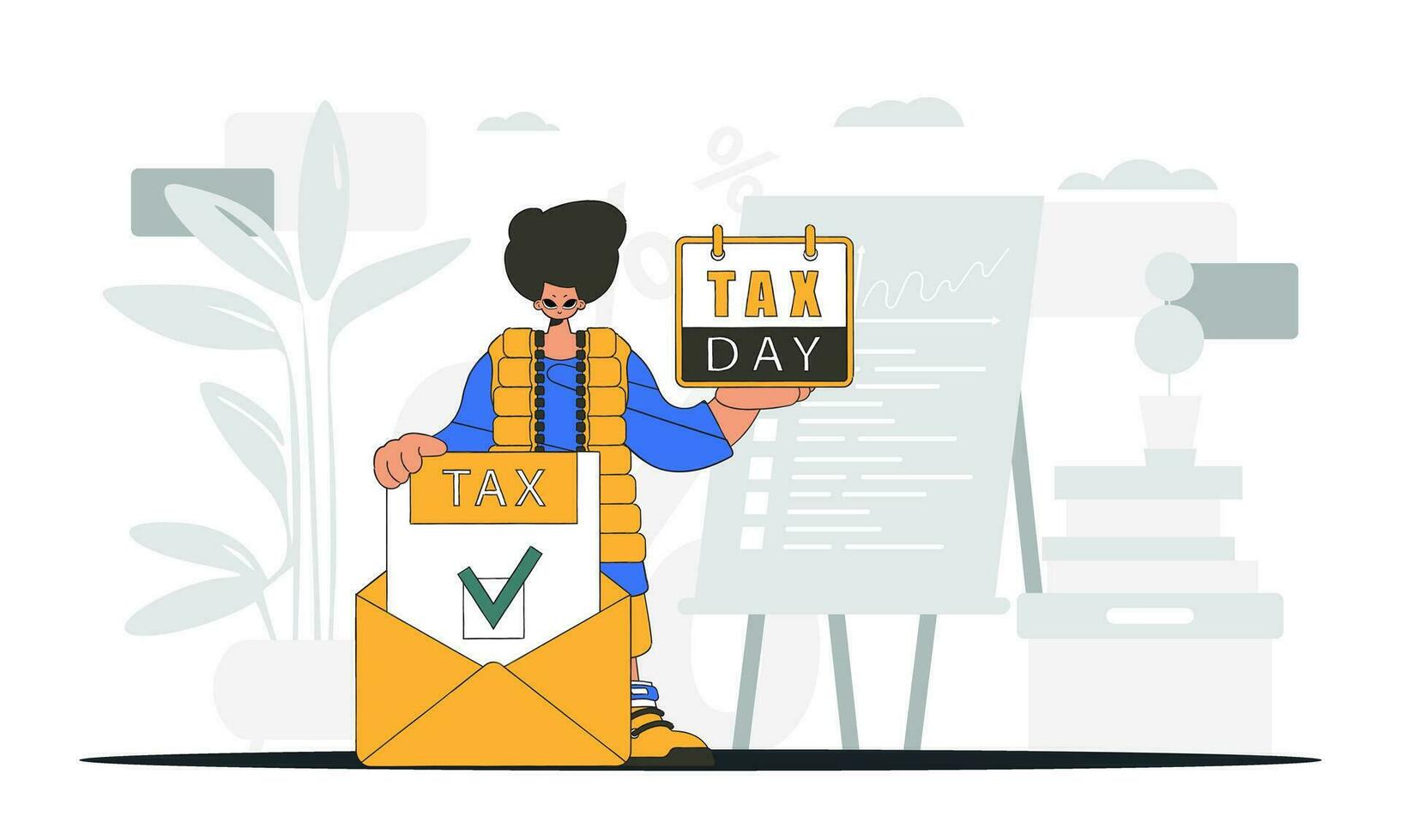 Trendy man holds a calendal in his hand. TAX day. An illustration demonstrating the importance of paying taxes for economic development. vector