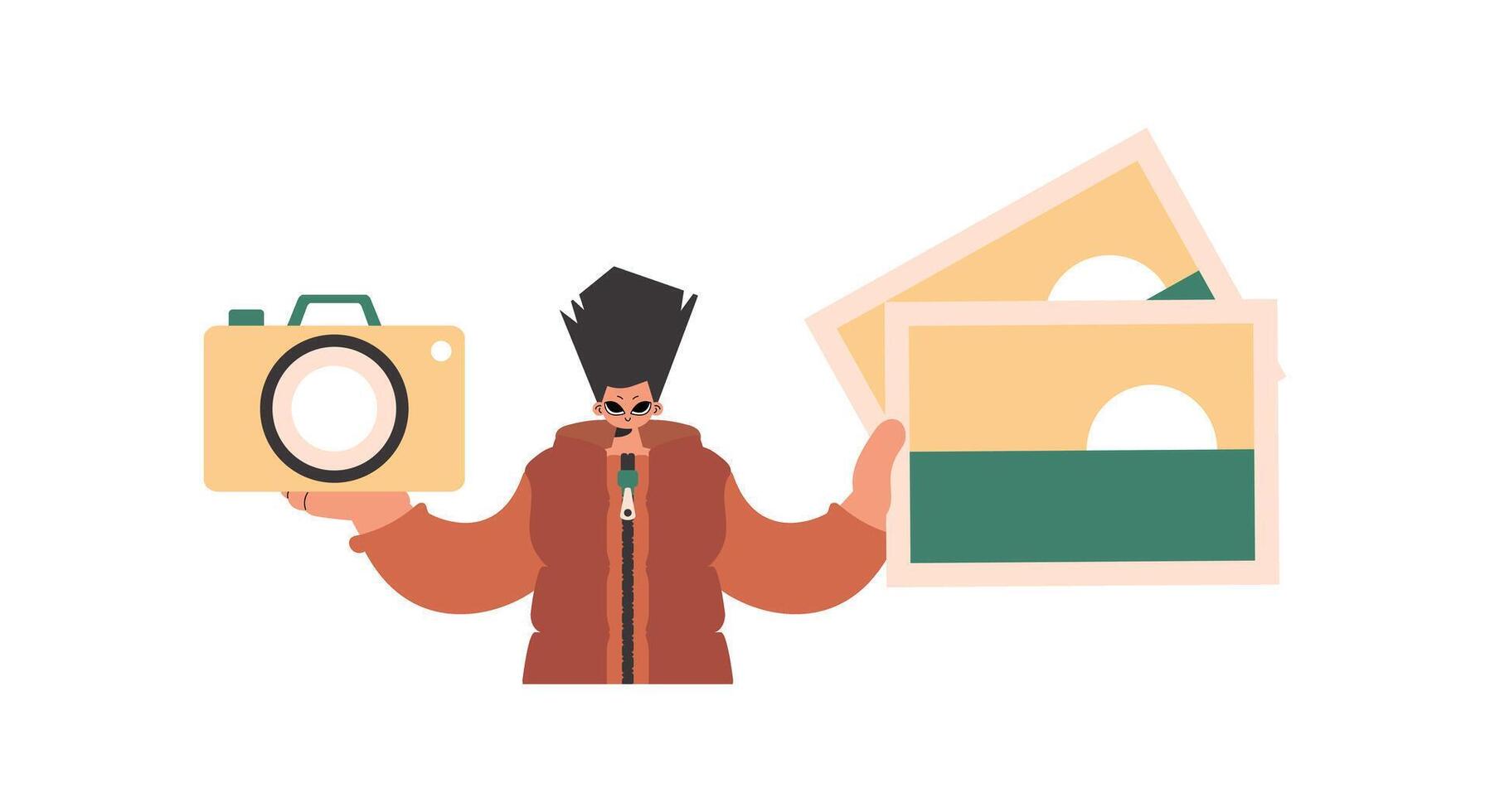 A man holding a camera and a photo vector