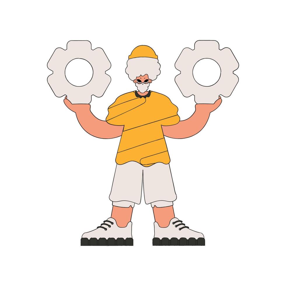 Attractive man holding gears. Idea theme. vector