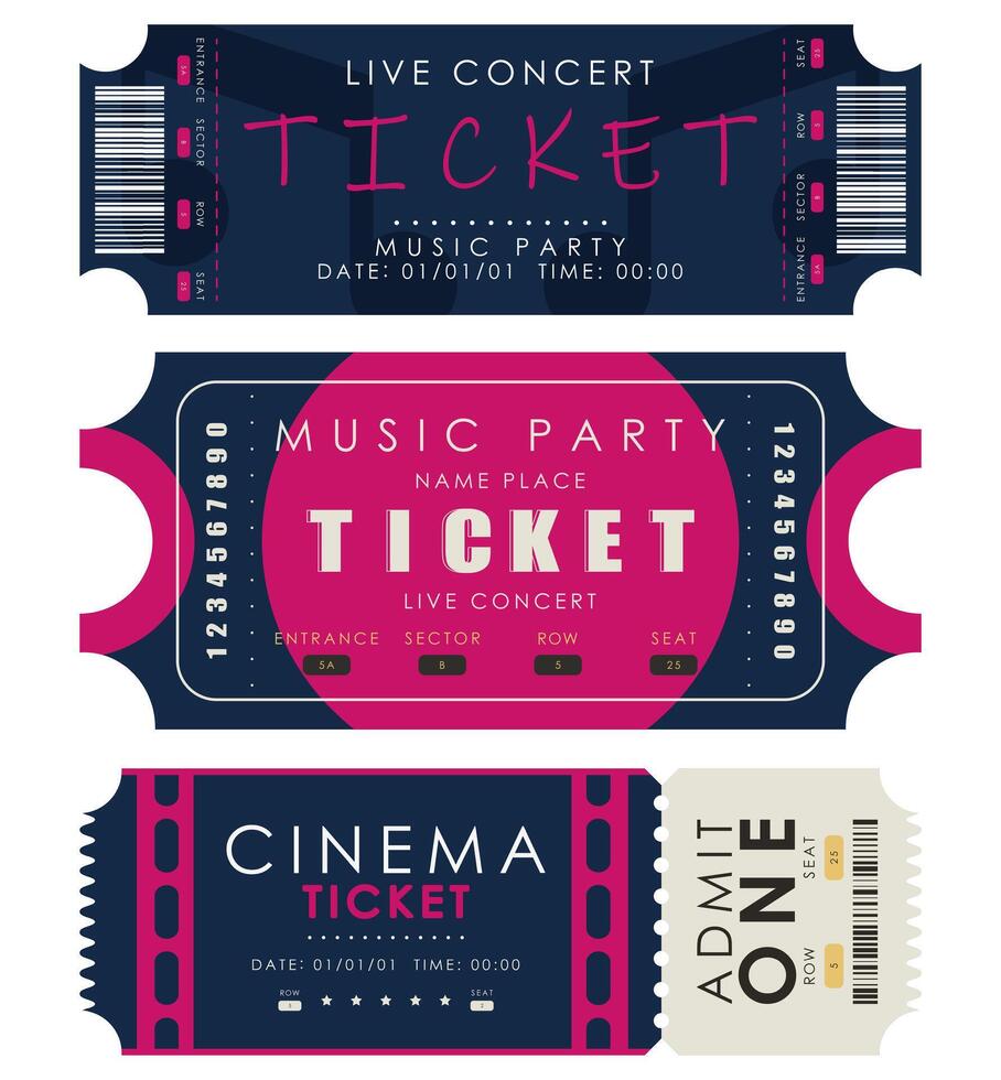 Ticket set. Ready design for your business. Isolated on white background. Vector illustration