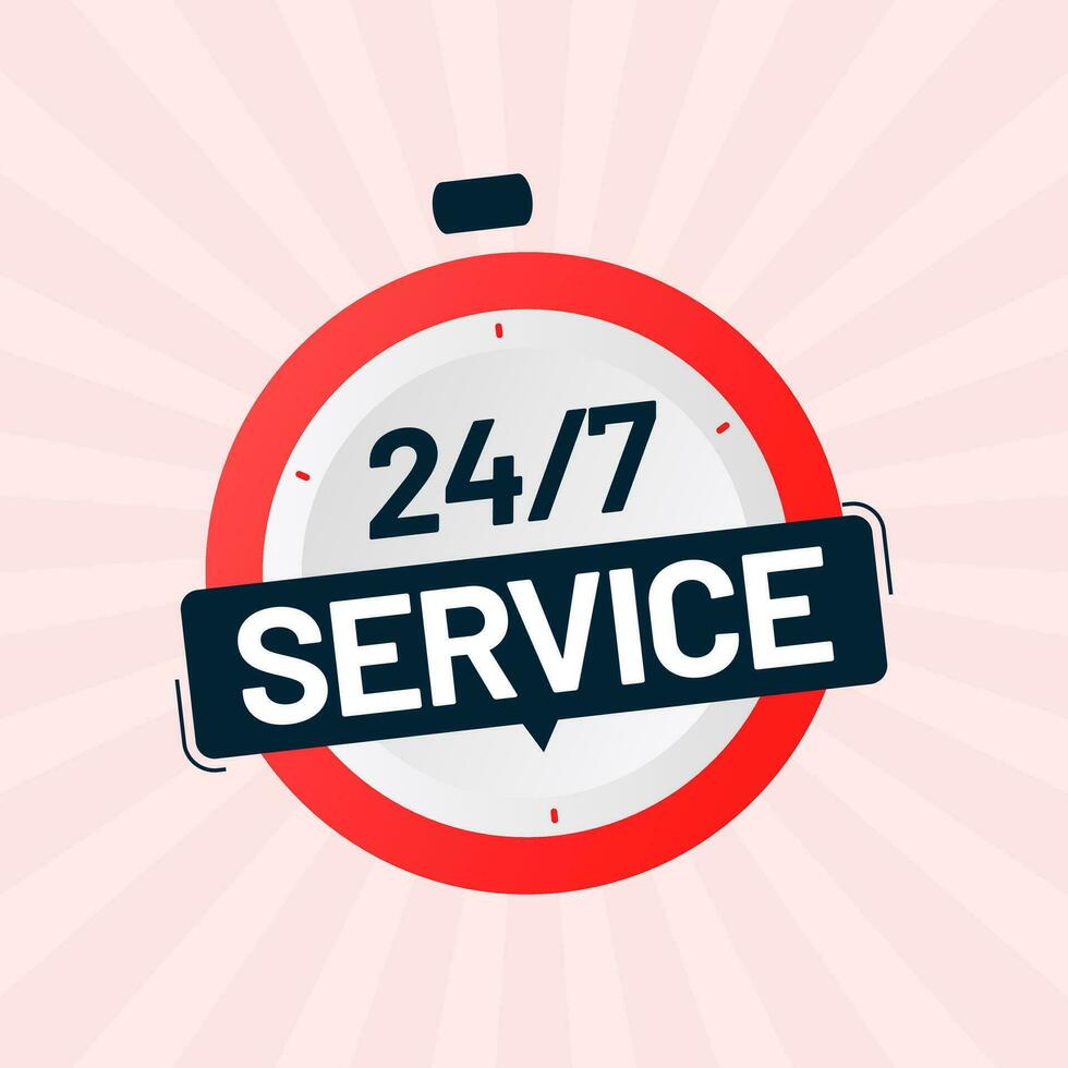 24 hours 7 days service vector design with watch icon