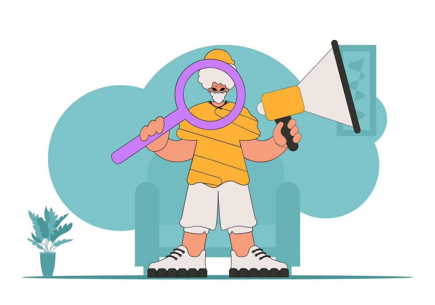 Topic Human resource and recruitment. The man is holding a megaphone. vector