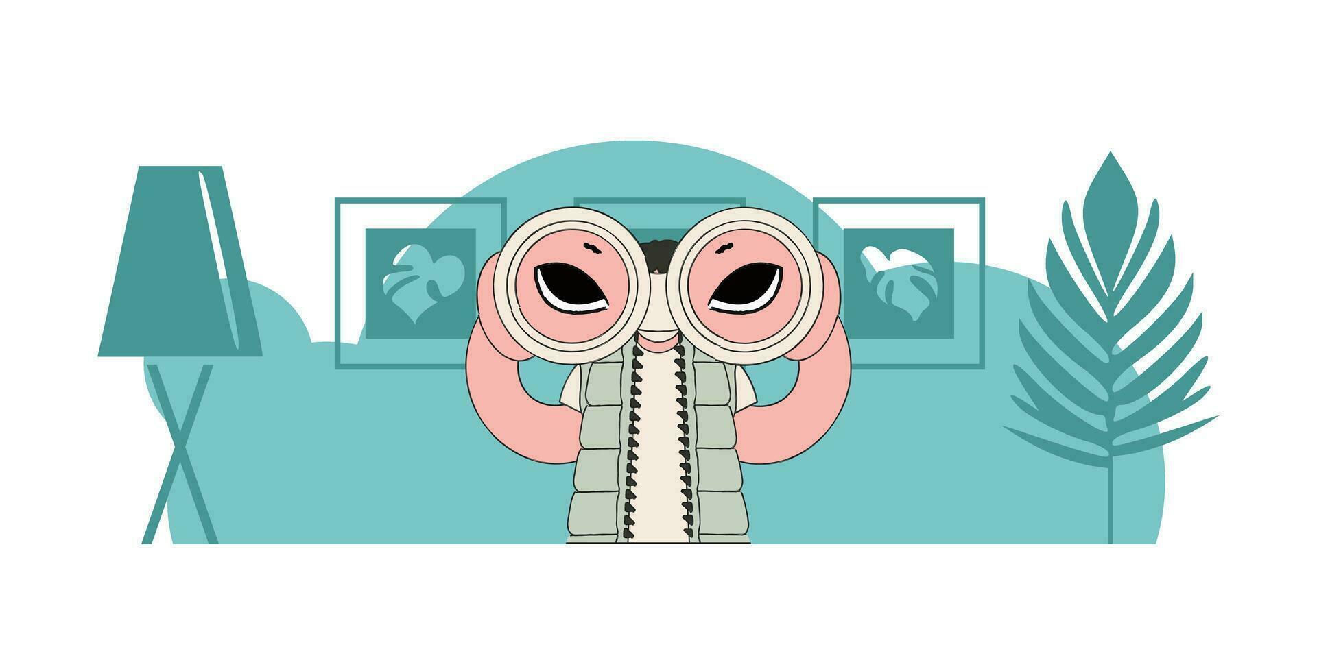 HR theme. A young woman holds binoculars in her hands. vector