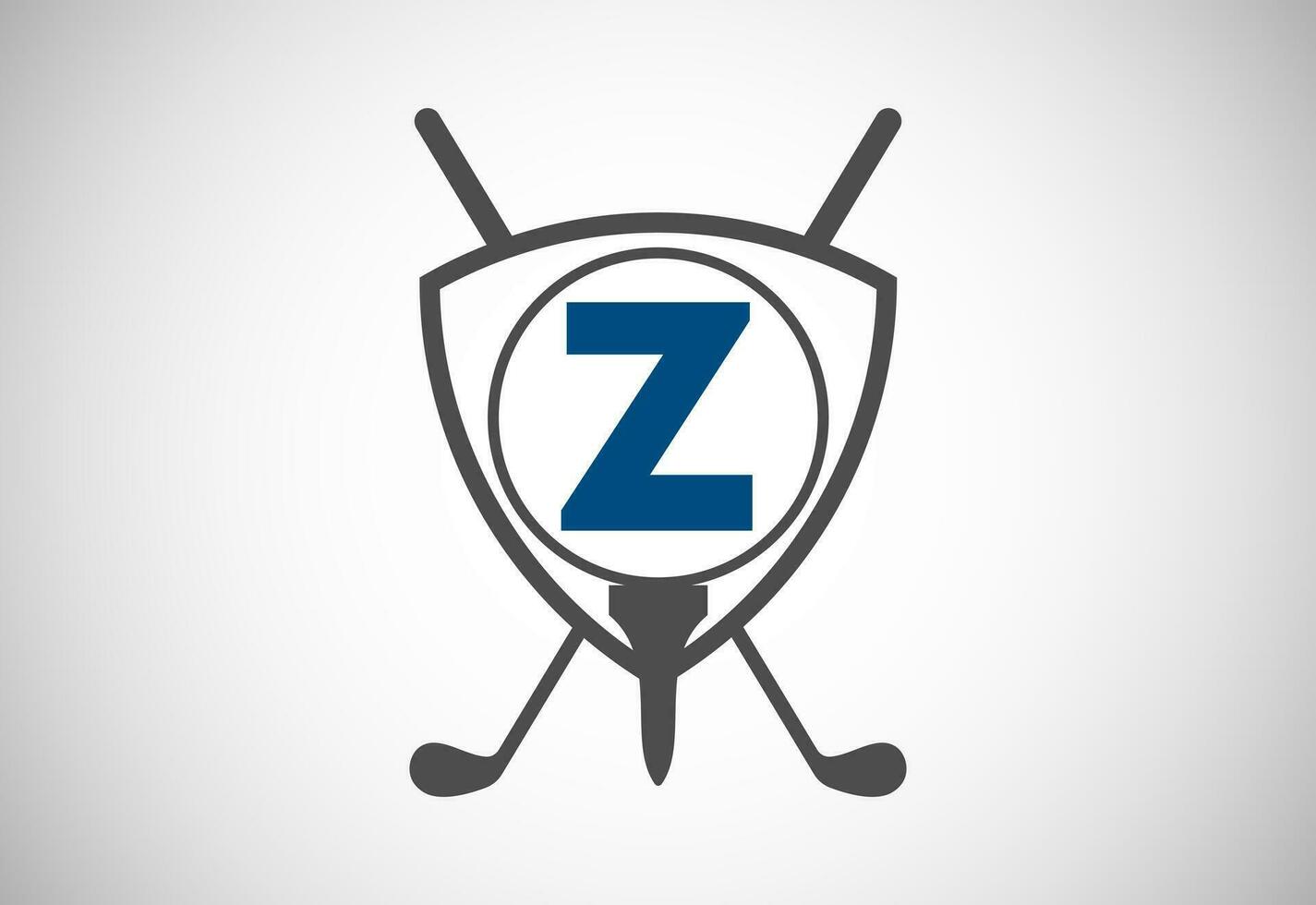 English alphabet Z with golf ball, golf stick and shield sign. Modern logo design for golf clubs. vector