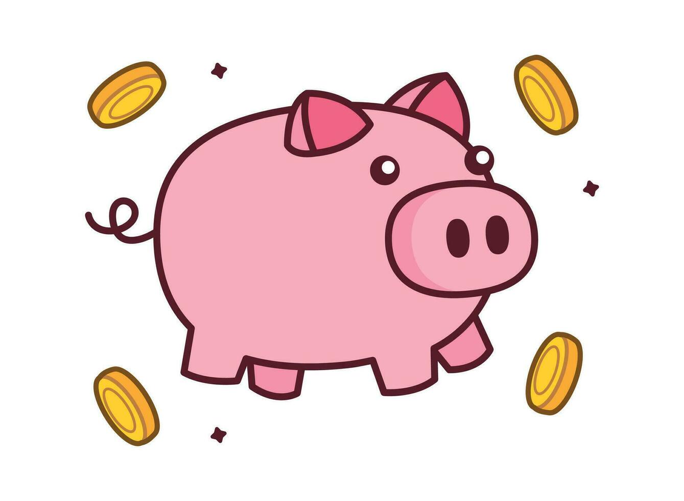 Cute Simple Piggy Bank With Coin Cartoon Clipart Illustration vector