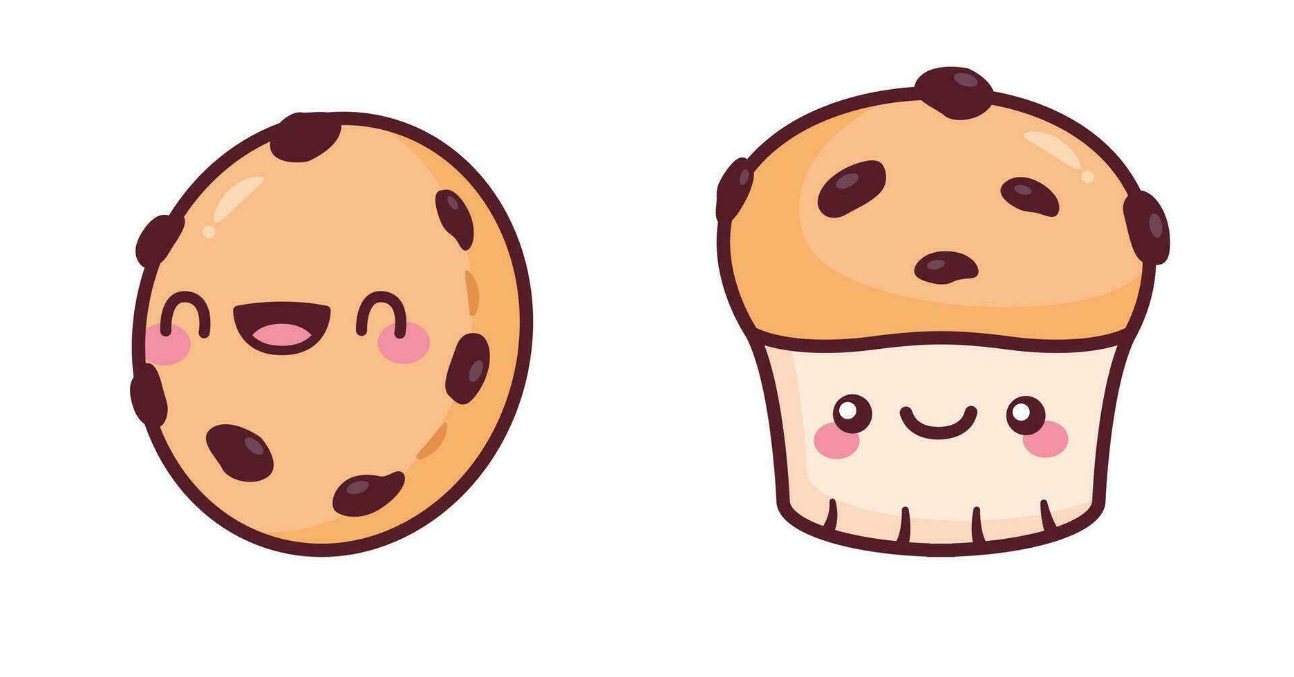 Cute Kawaii Muffin and Cookies, Chocho Chip, Pastry Tasty Clipart Illustration vector