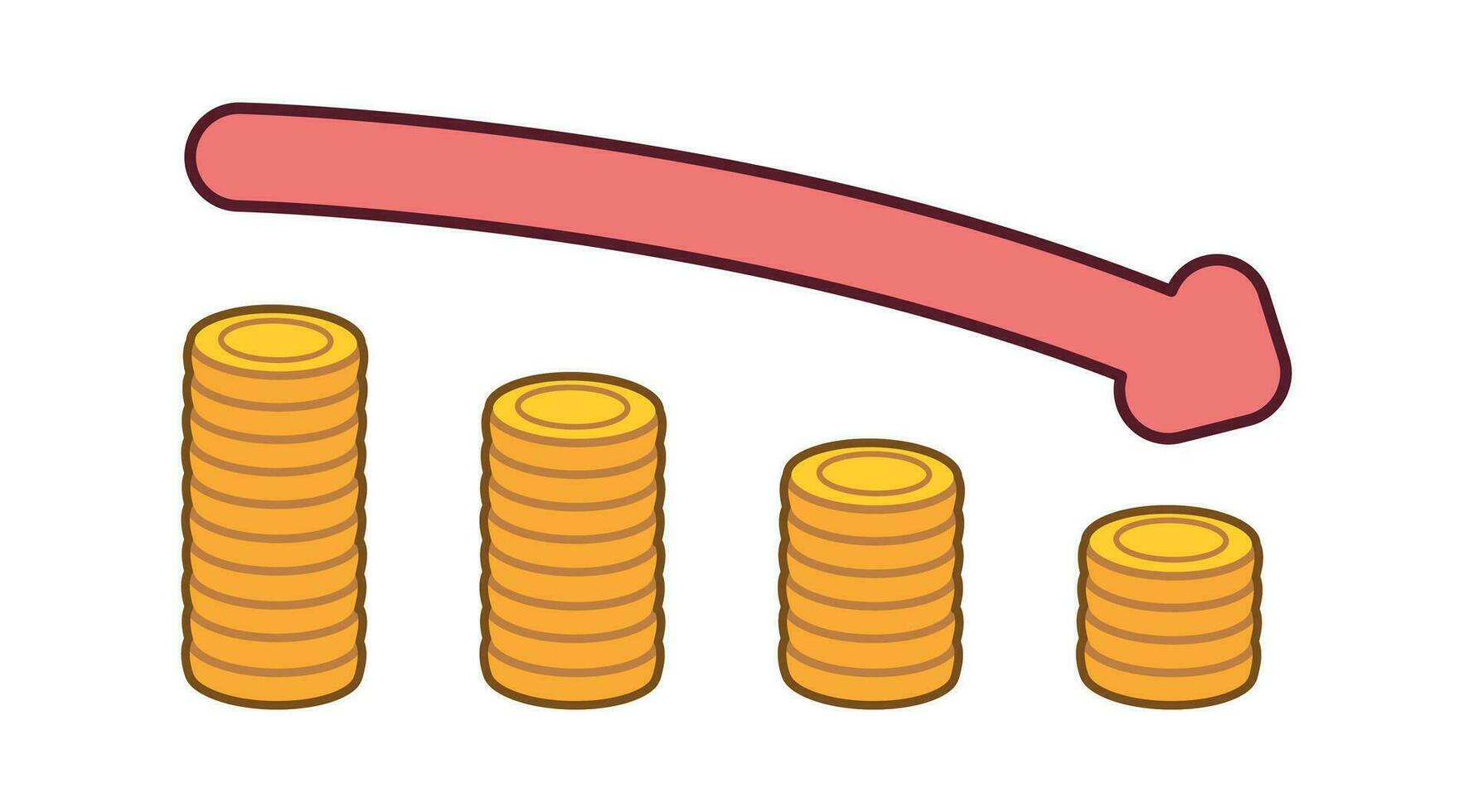 Cute Simple Down,Fall, Bankrupt, Drop Performance Diagram Coin Cartoon Illustration vector