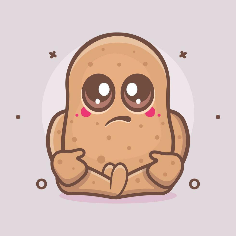 kawaii patata vegetal personaje mascota con triste expresión aislado dibujos animados en plano estilo diseño vector