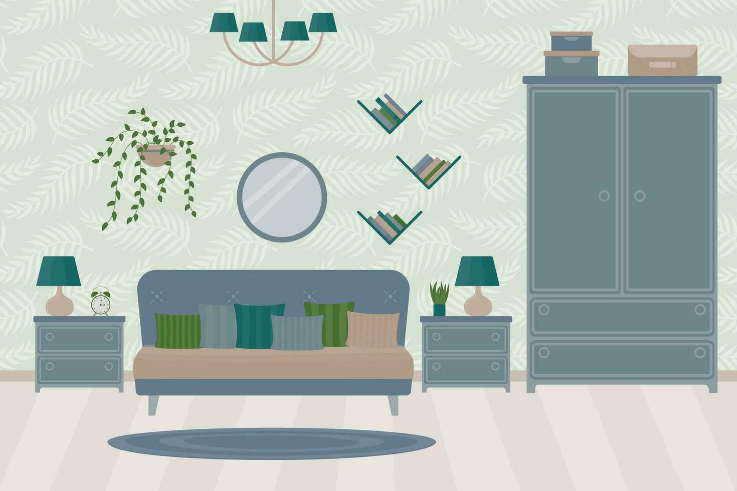 dormitorio interior diseño con mueble. vector