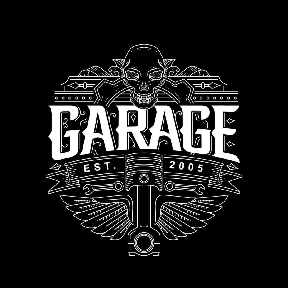 Masculine garage logo for bikers or muscle car drivers vector