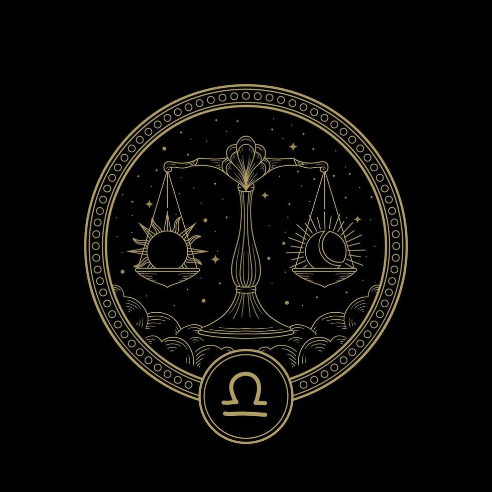 Libra zodiac symbol with the sun and moon on the scale vector