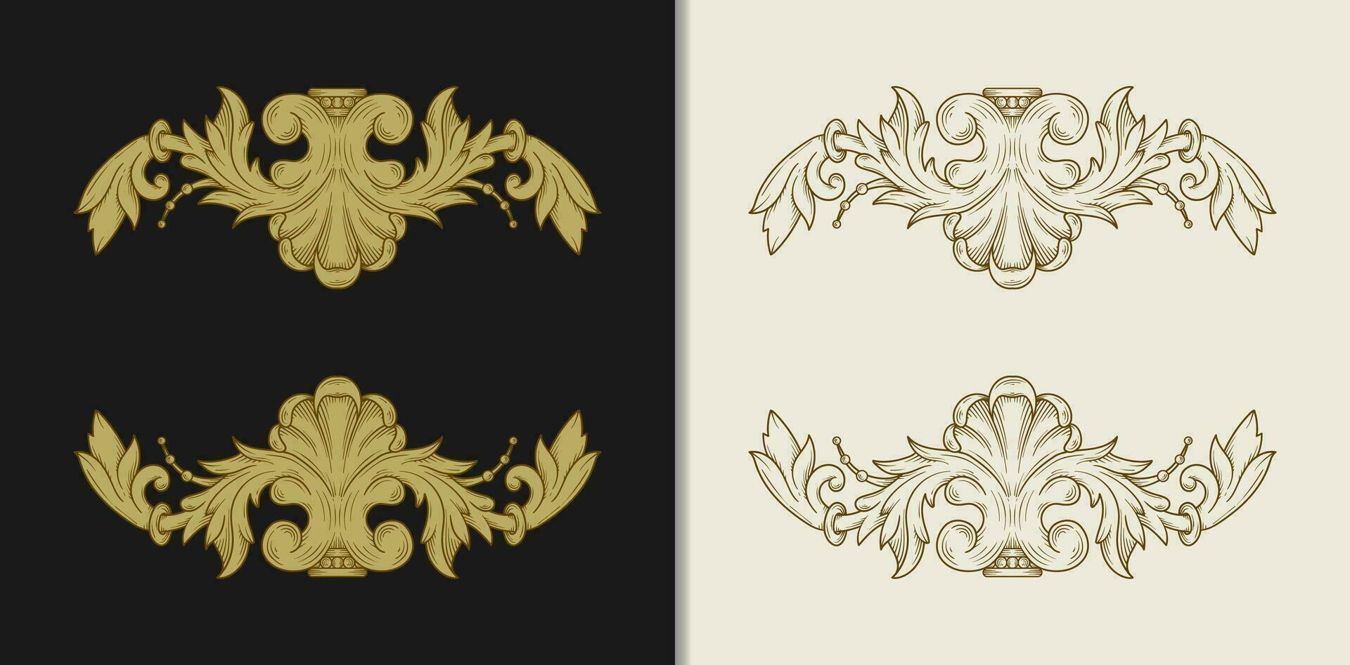 Baroque ornament with flower and leaf motifs in a hand drawn style vector