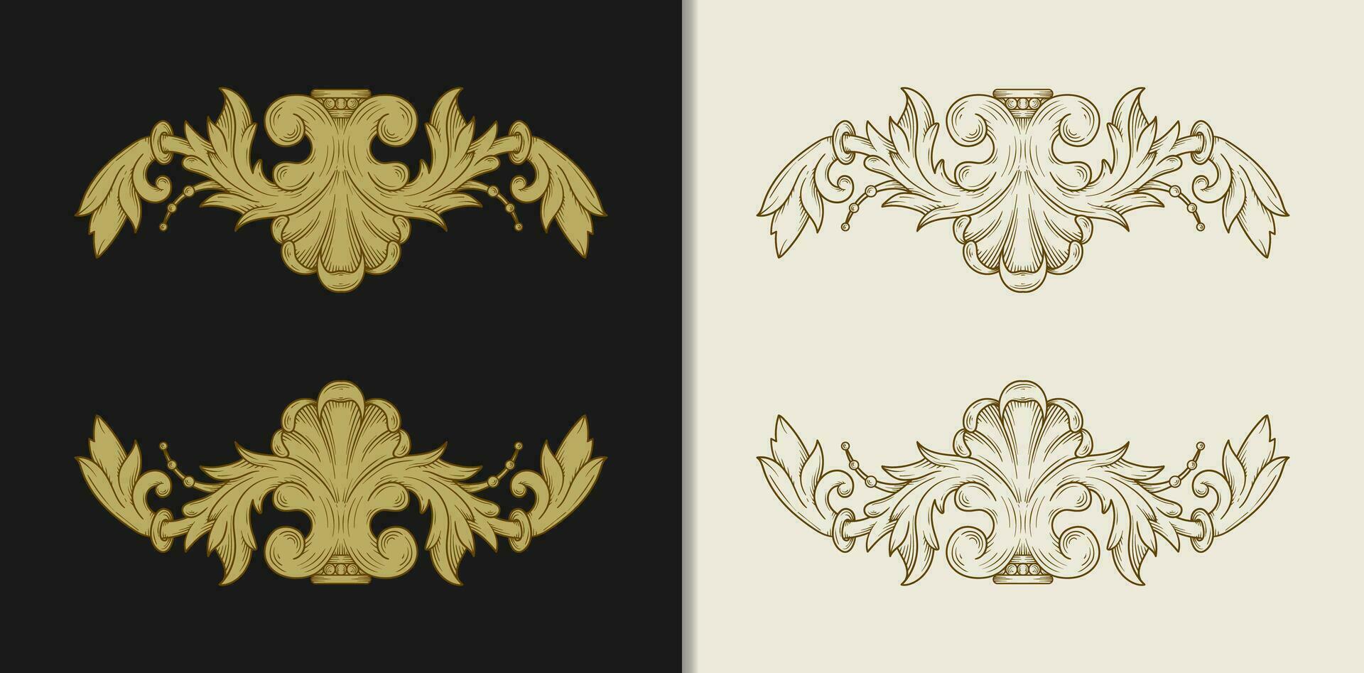 Baroque ornament with flower and leaf motifs in a hand drawn style vector