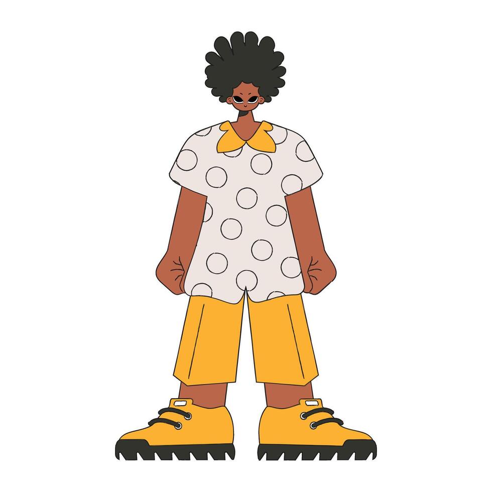 un chico con un afro peinado en un camisa. vector