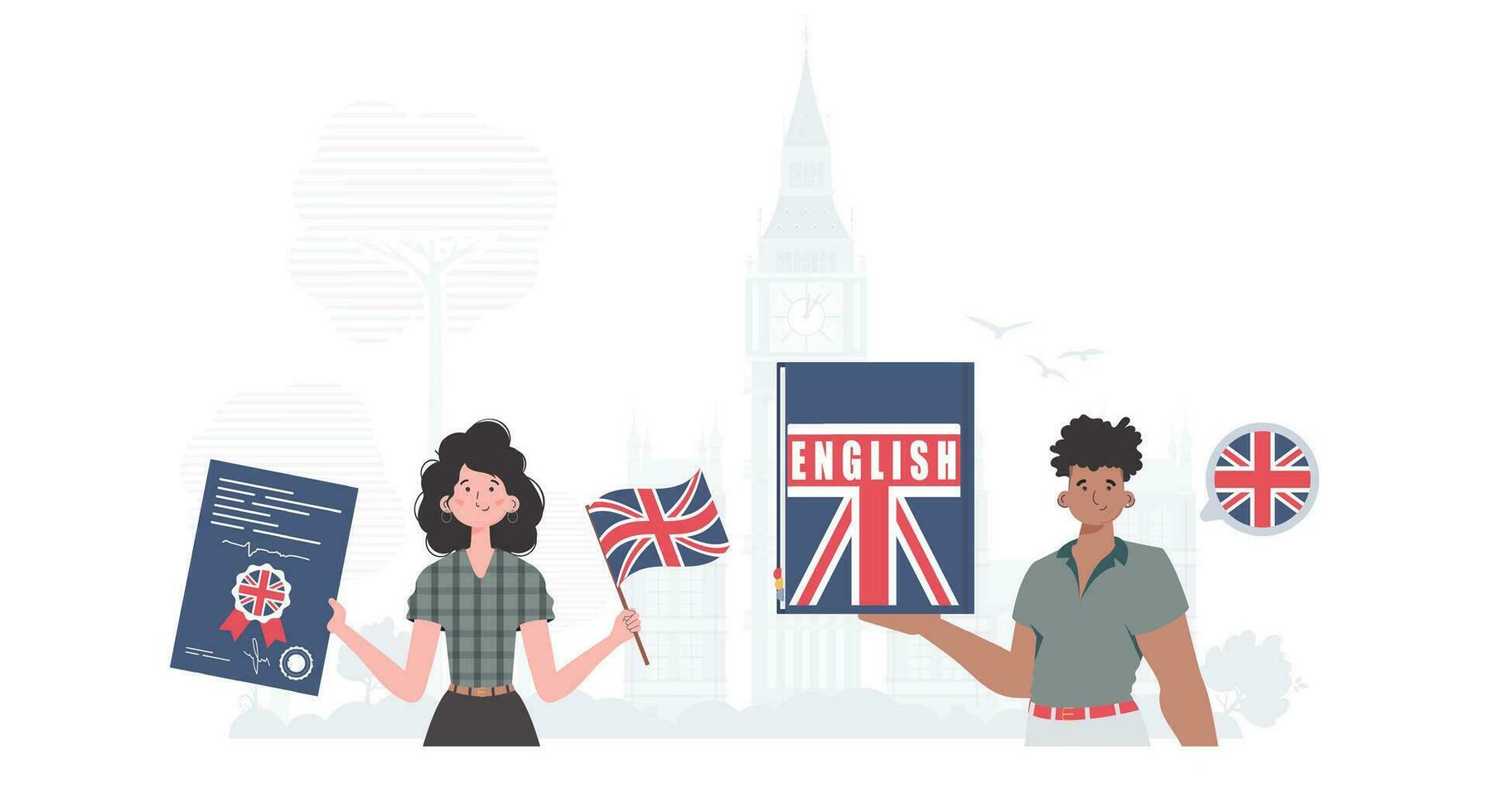 The concept of learning English. English language team. trendy style. Vector illustration.