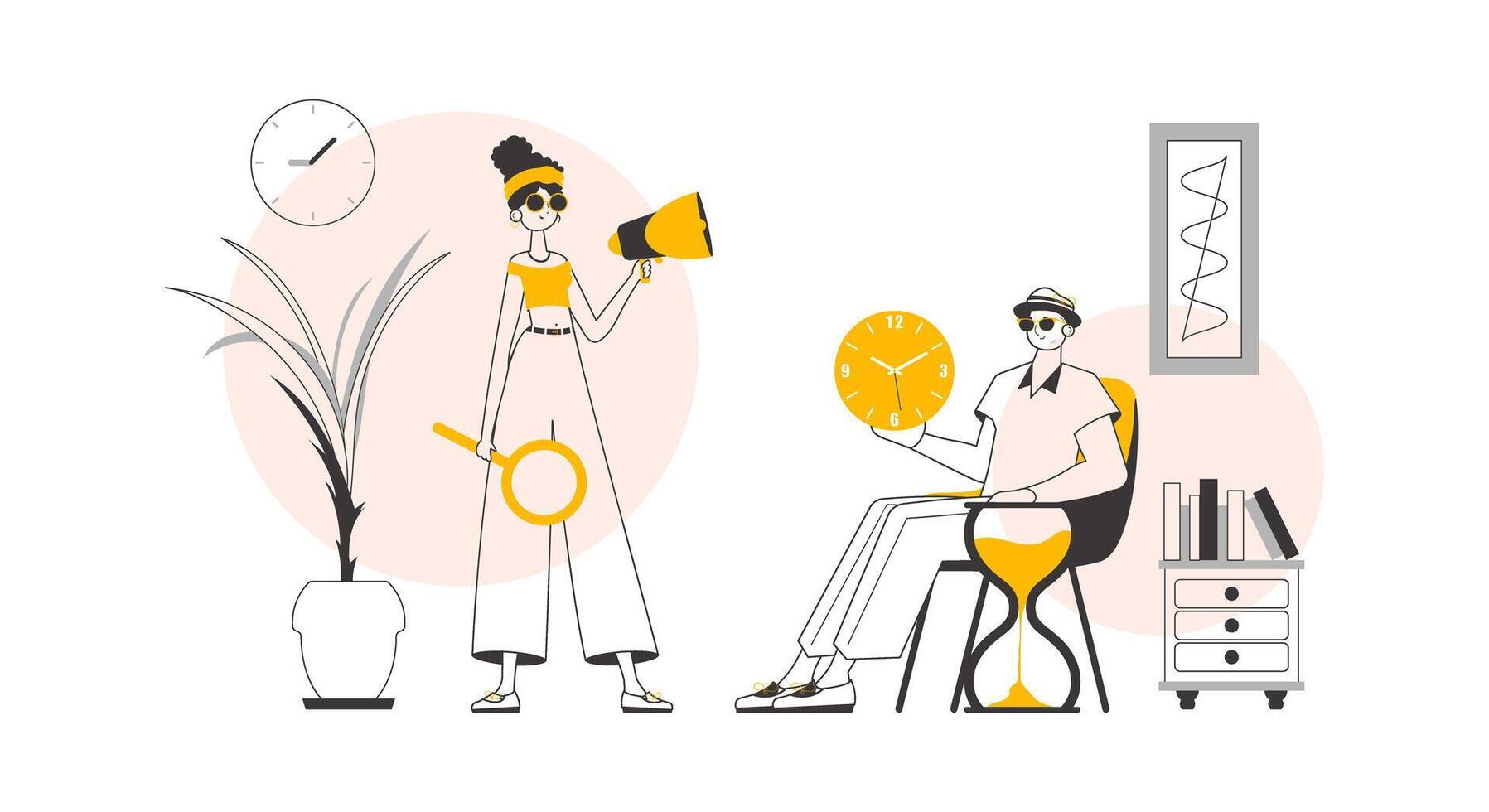 HR team. The concept of finding employees. Modern linear style. Vector illustration.