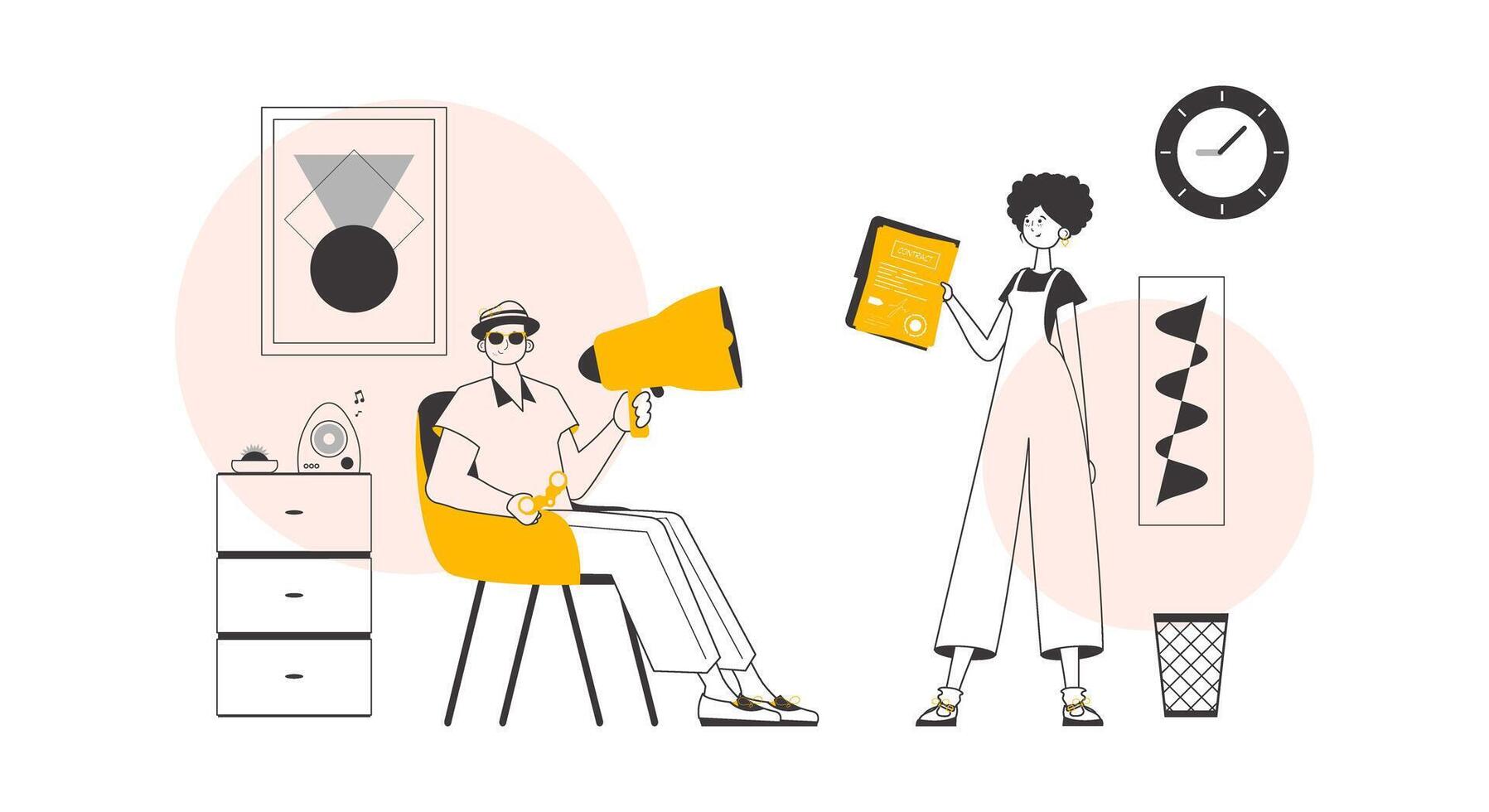 HR team. The concept of finding employees for work. Minimalistic linear style. Vector illustration.