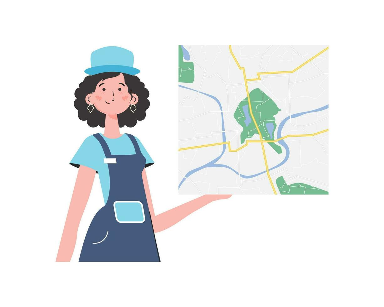 The girl is holding a map. Cartoon style character is depicted to the waist. Isolated on white background. Vector. vector