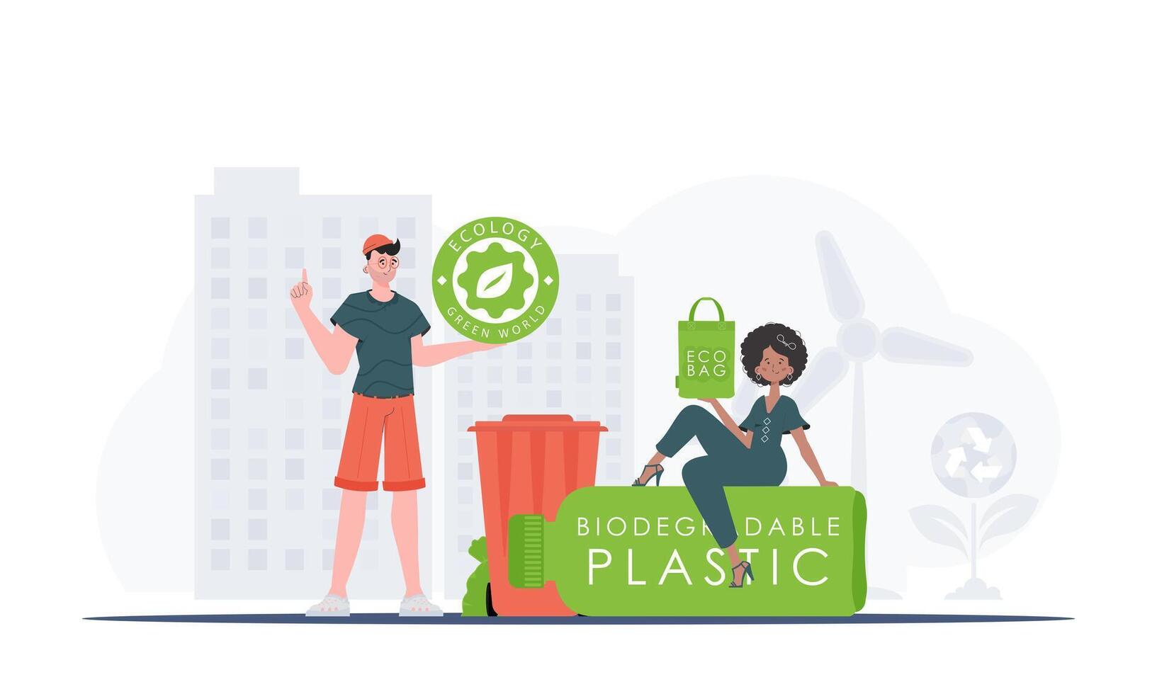 The concept of ecology and care for the environment. People who care about the environment. Fashion trend illustration in Vector. vector