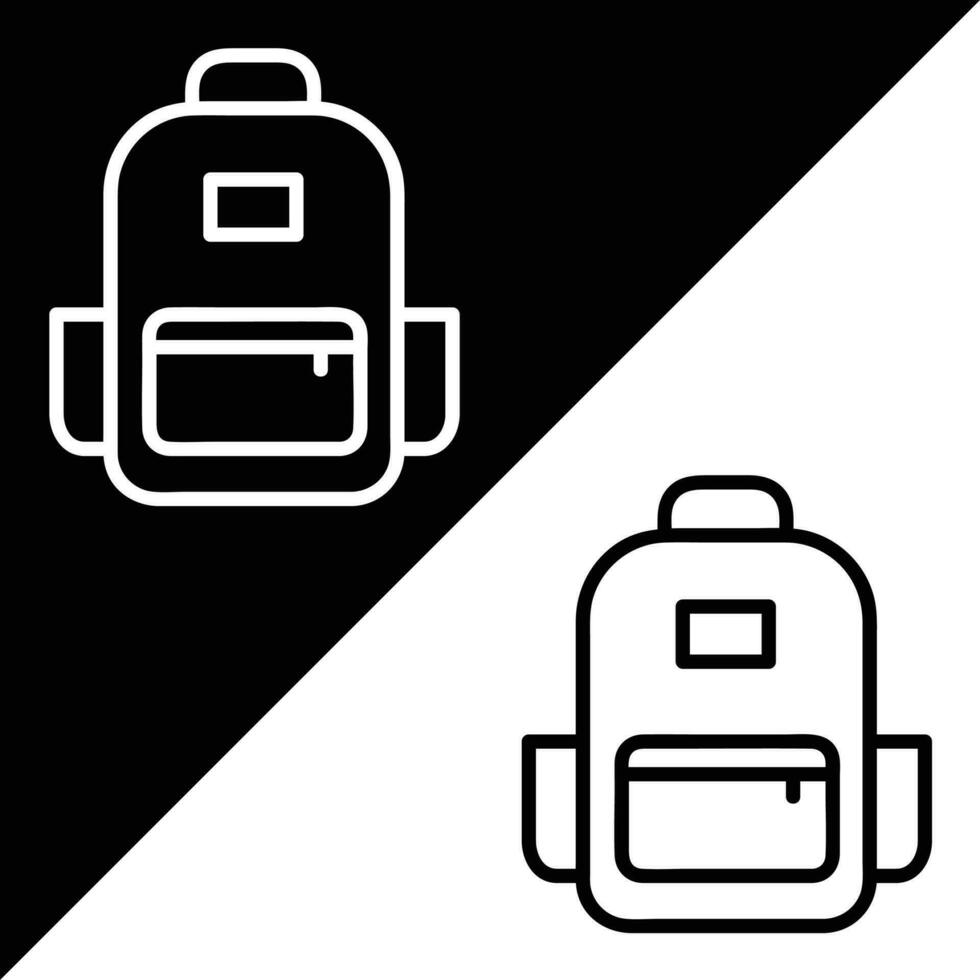 Backpack Vector icon, Outline style, isolated on Black and white Background.