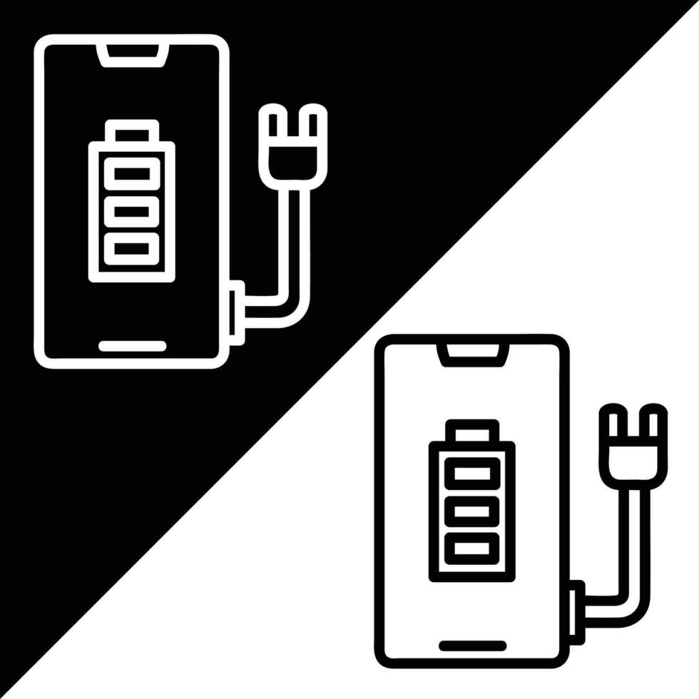 Charging battery Vector icon, Outline style, isolated on Black and white Background.