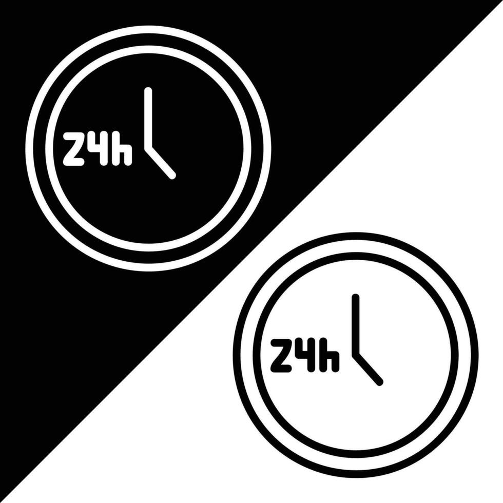 Clock Vector icon, Outline style, isolated on Black and white Background.