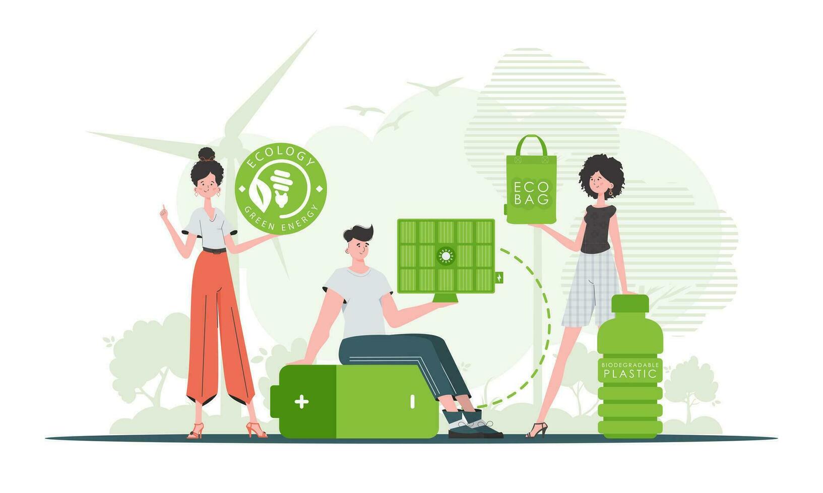 cuidando acerca de el ambiente. eco simpático gente. plano de moda estilo. vector ilustración.