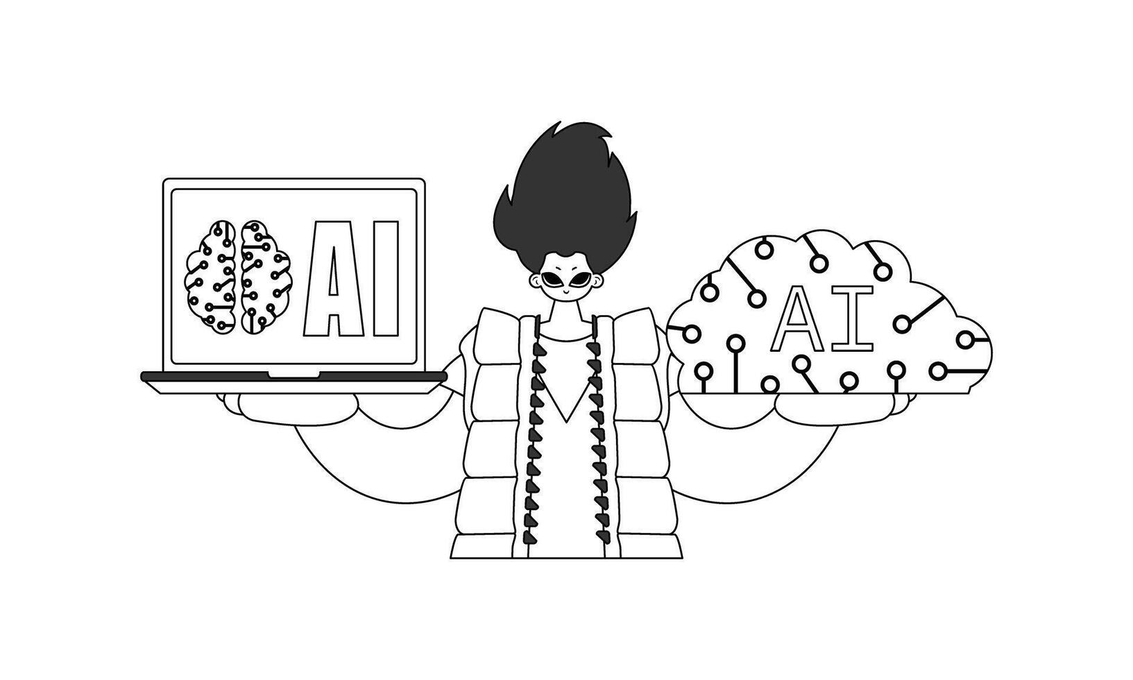 He grasps a machine learning model, shaped as a vector linear design