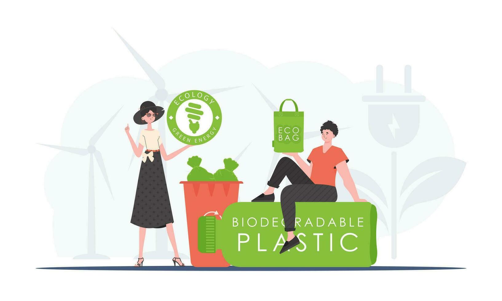 Concept of green world and ecology. People who care about the environment. Fashion trend vector illustration.