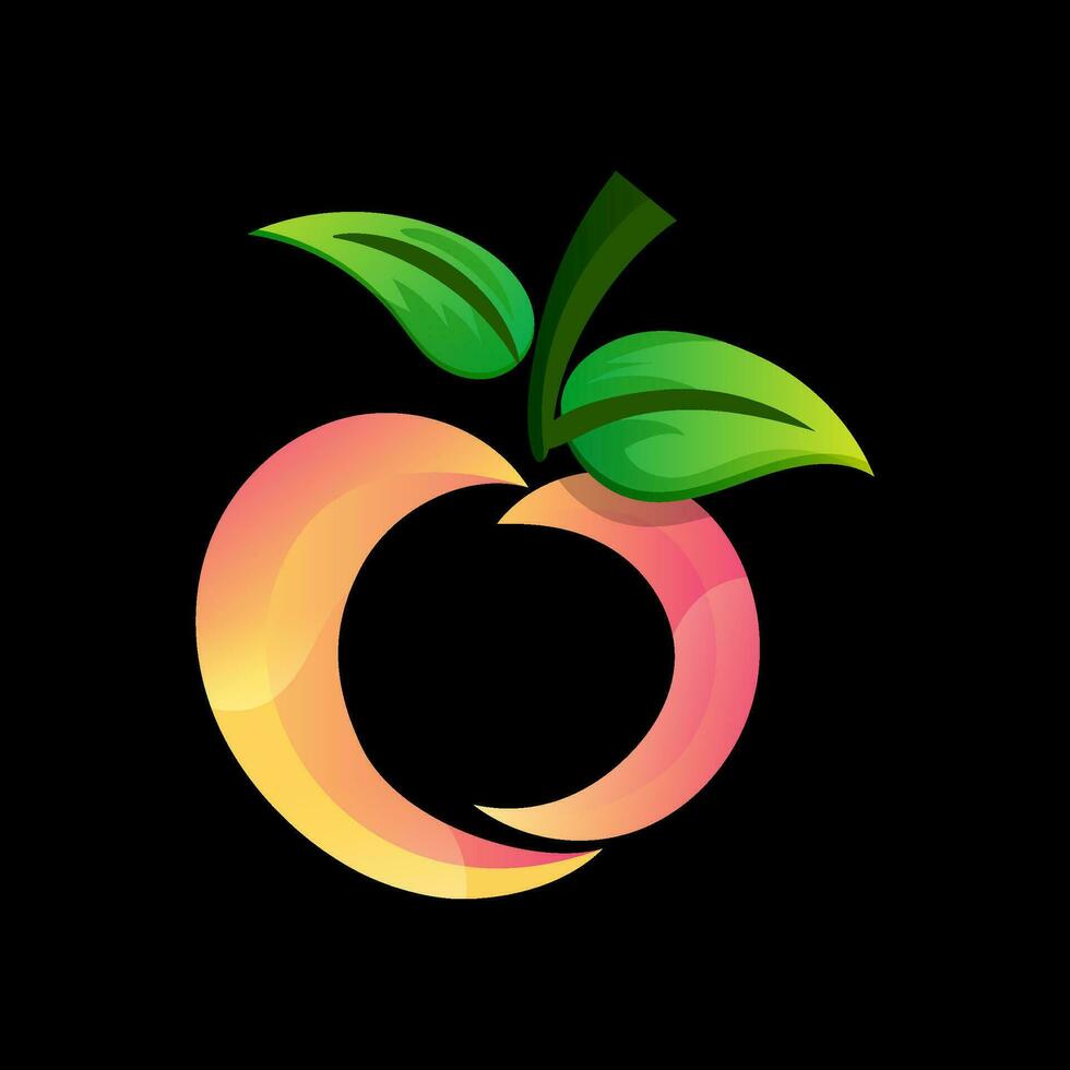 Vector logo template of apple combination leaf with gradient colors