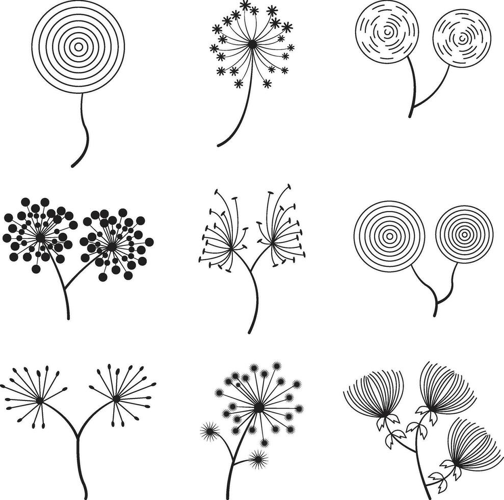 Dandelion Flat Icon. Vector Illustration Set