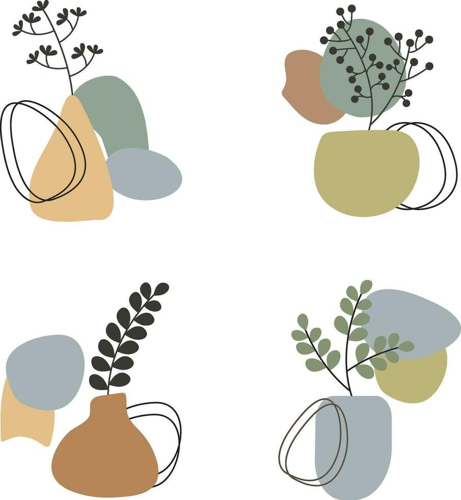 Leaf Vase Shape Set. Isolated on White Background. Vector Illustration