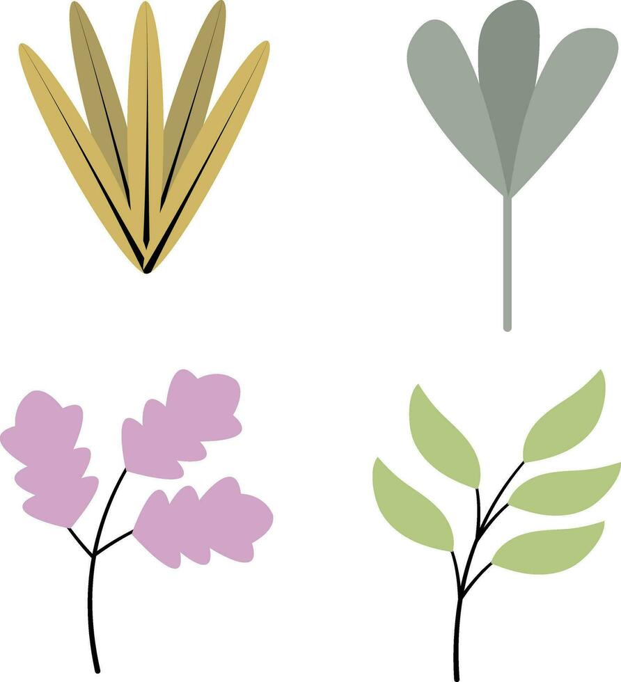 Flower Illustration Shape in Boho Art Style. Vector Icon Set