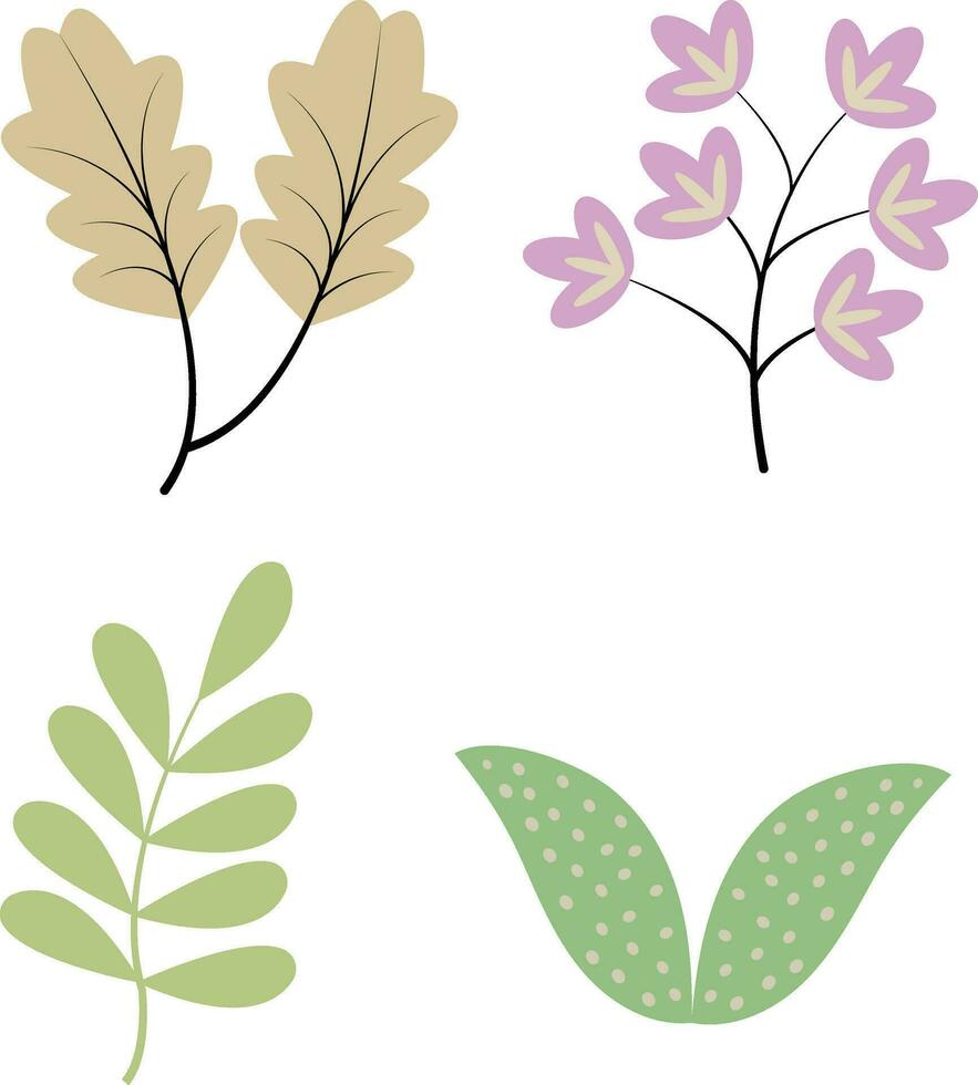 Flower Illustration Shape in Boho Art Style. Vector Icon Set