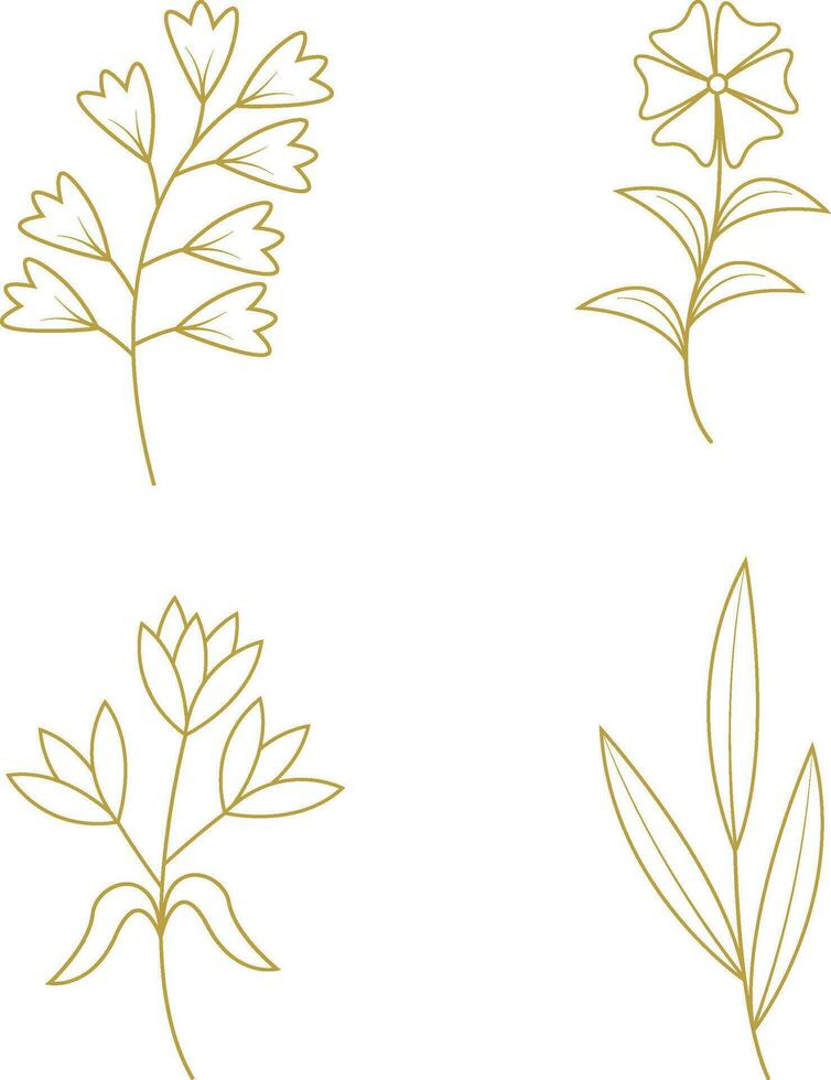 Line Art Flower Aesthetic. Vector Illustration Set.