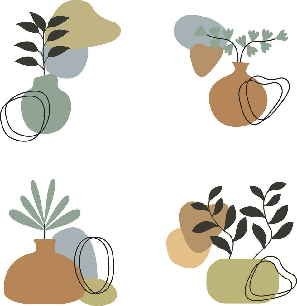 Leaf Vase Shape Set. Isolated on White Background. Vector Illustration
