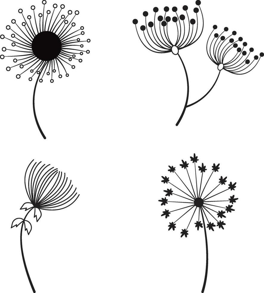 Dandelion Flat Icon. Vector Illustration Set